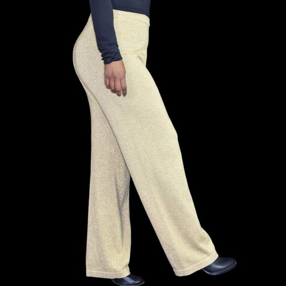 Vintage Cache Pants Gold Metallic Shimmer Straight Palazzo Wide Leg Size Small - Picture 9 of 12